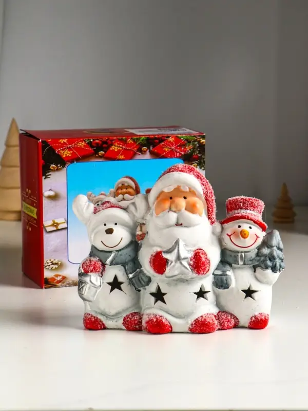 Сувенир керамика свет "Дед Мороз, снеговик и лосик" 15,5х5,8х11,5 см