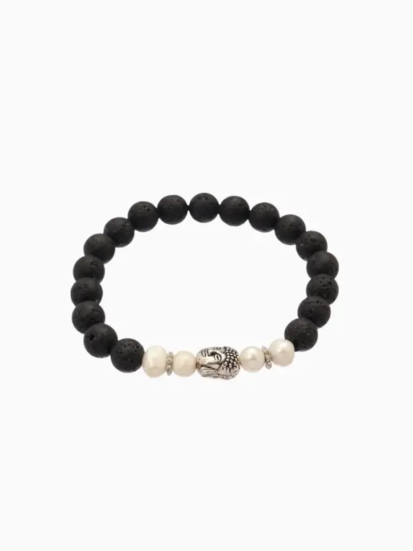 Браслет "Будда" жемчуг, лава, длина 18 см