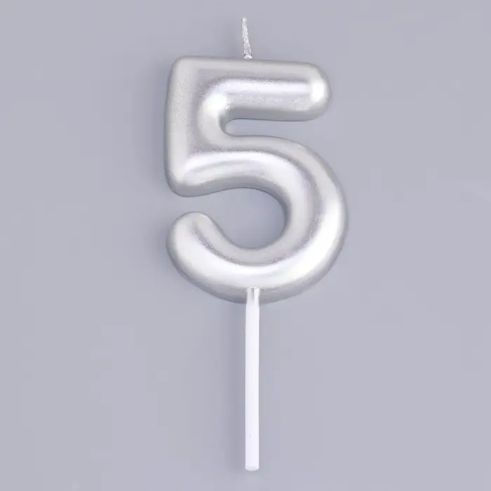 Свеча в торт &laquo;Европейская&raquo;, цифра 5, 6 см, серебро