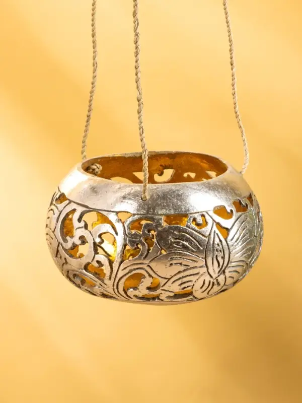 Подсвечник подвесной из кокоса, 10-12 см, серебристый
