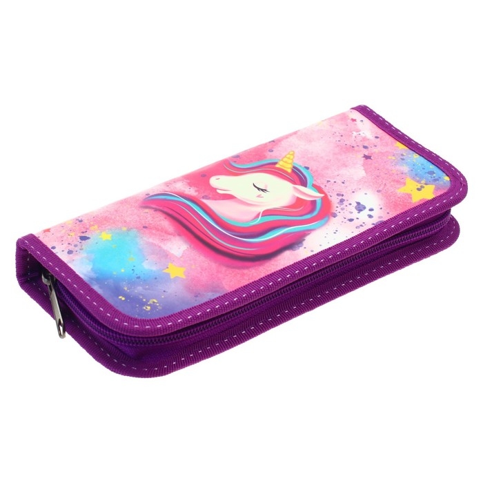 Пенал 1 секция, 90 х 195 х 25 мм, Calligrata Пенал 1 секция, 90 х 195 х 25 мм, Calligrata "Единорог", ламинированный картон