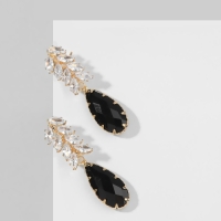 Серьги со стразами &laquo;Эдем&raquo; гроздь, цвет чёрно-белый в золоте