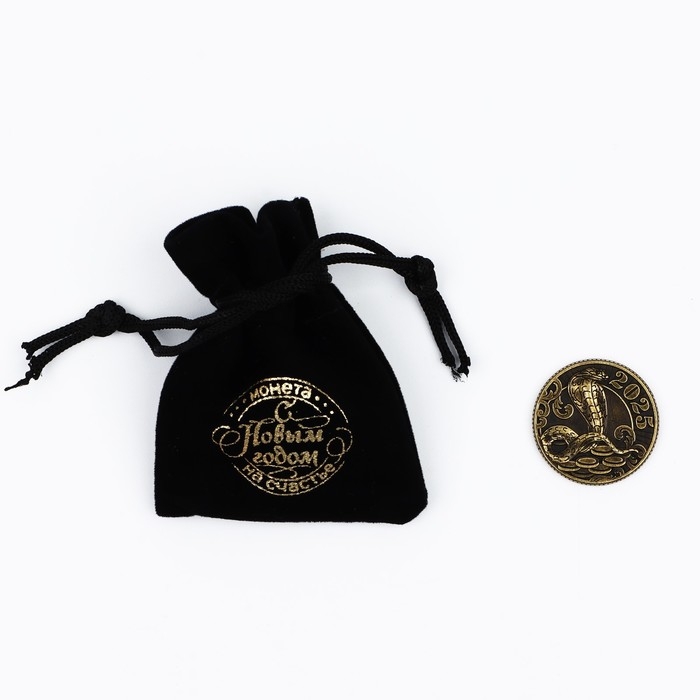 Монета в мешочке новогодняя &laquo;2025&raquo; на Новый год, диам. 2.5 см