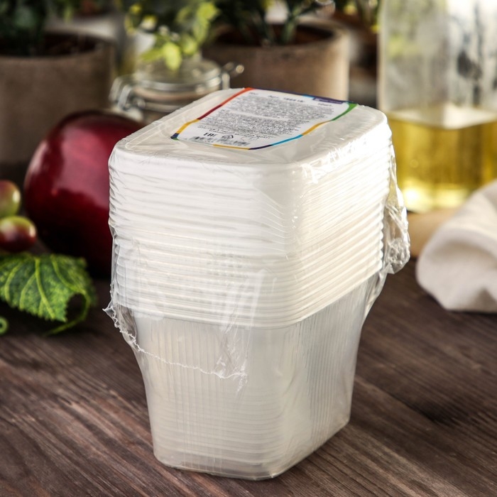 Контейнер пластиковый одноразовый с крышкой, 10 шт, 350 мл, 10,8×8,2×7 см, цвет прозрачный Контейнер пластиковый одноразовый с крышкой, 10 шт, 350 мл, 10,8×8,2×7 см, цвет прозрачный