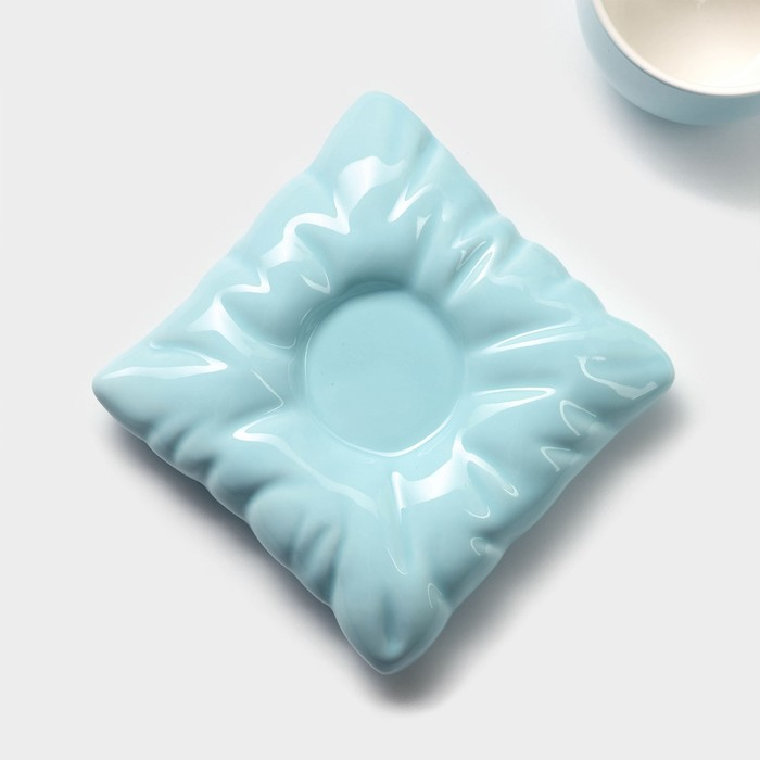 Чайная пара керамическая с ложкой &laquo;Зефирка&raquo;, 2 предмета: чашка 250 мл, блюдце d=13 см, цвет голубой