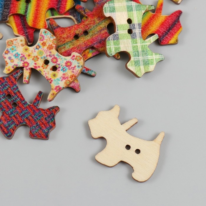 Пуговицы дерево для творчества 2 прокола "Терьер" набор 20 шт 2,8х2 см