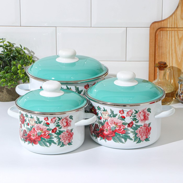 Набор кастрюль &laquo;Армель&raquo;, 3 предмета: 2 л, 3 л, 4 л, эмалированные крышки, индукция