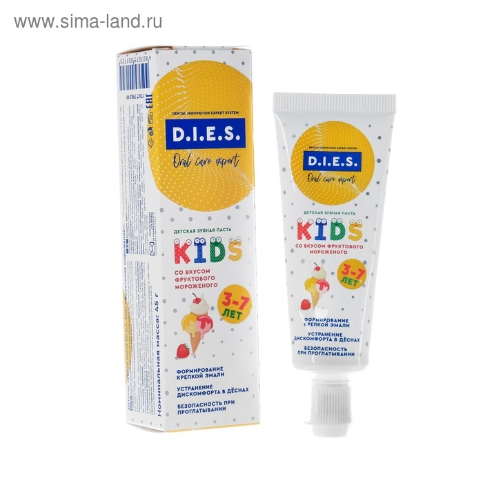 Зубная паста детская D.I.E.S, фруктовое мороженое, 3-7 лет, 45 г