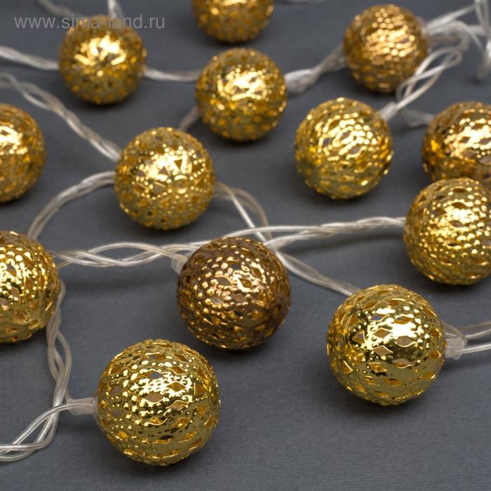 Гирлянда &laquo;Нить&raquo; 4 м с насадками &laquo;Шарик с узором&raquo;, IP20, прозрачная нить, 20 LED, свечение тёплое белое, 8 режимов, 220 В