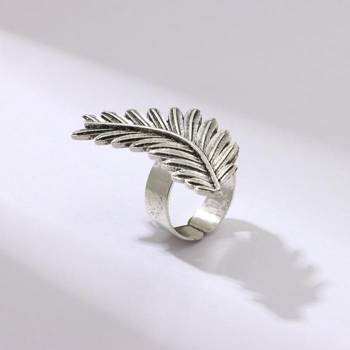 Кольцо &laquo;Лист&raquo; папоротник мини, цвет чернёное серебро, безразмерное
