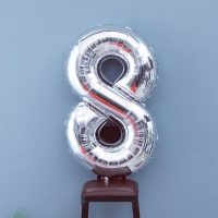 Шар фольгированный 40", цифра 8, цвет серебряный