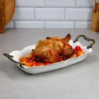 Блюдо &laquo;Роза&raquo;, 2.5 л, прямоугольное, золотая обводка, фарфор, Иран