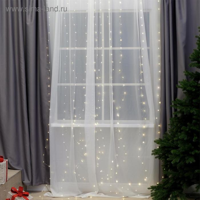 Гирлянда &laquo;Занавес&raquo; 2.8 &times; 3 м роса на крючках, с пультом, IP20, серебристая нить, 300 LED, свечение тёплое белое, 8 режимов, USB