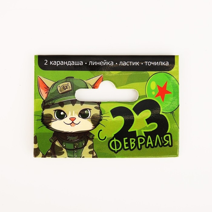 Канцелярский набор &laquo;С 23 февраля! Котик&raquo;, 5 предметов