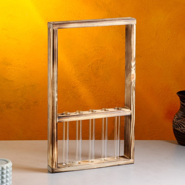 Кашпо деревянное 28×4.5×40 см с 5 колбами Кашпо деревянное 28×4.5×40 см с 5 колбами "Рамка Экстра", обжиг Дарим Красиво