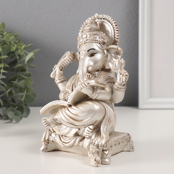 Сувенир полистоун Сувенир полистоун "Ганеша на подушке, с книгой" состаренный с перламутром 10х13,5х18 см