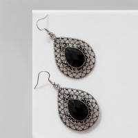 Серьги «Капли» ажурные сердца, цвет чёрный в чернёном серебре Серьги «Капли» ажурные сердца, цвет чёрный в чернёном серебре