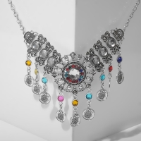 Колье &laquo;Индия&raquo; цветы, цветное в чернёном серебре, 30 см