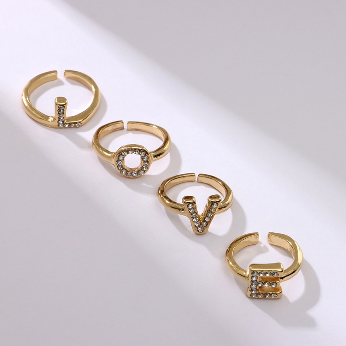 Кольцо набор 4 шт &laquo;Ассорти&raquo; love, цвет золото, безразмерное