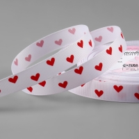 Лента репсовая &laquo;Сердечки&raquo;, 15 мм, 23 &plusmn; 1 м, цвет белый/красный №001