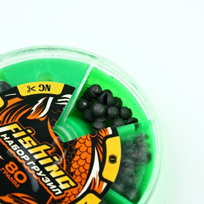 Набор грузил 80 г, стопор 1 шт. и кембрики 1 шт. &laquo;Набор рыболовных грузил&raquo;, d = 7 см.