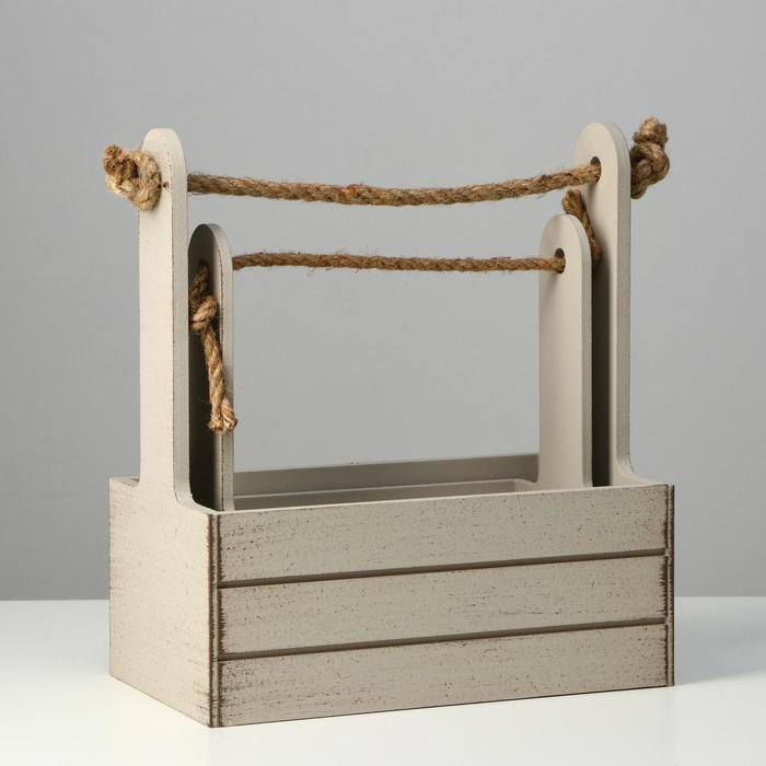 Набор кашпо деревянных 2 в 1 (25.5×15×30; 20×12×23) Набор кашпо деревянных 2 в 1 (25.5×15×30; 20×12×23) "Прованс", светло-серый