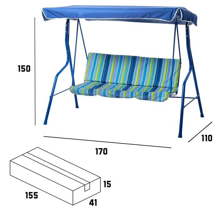 Качели садовые Качели садовые "Уют" синие, 170 х 150 х 110 см, максимальная нагрузка 210 кг