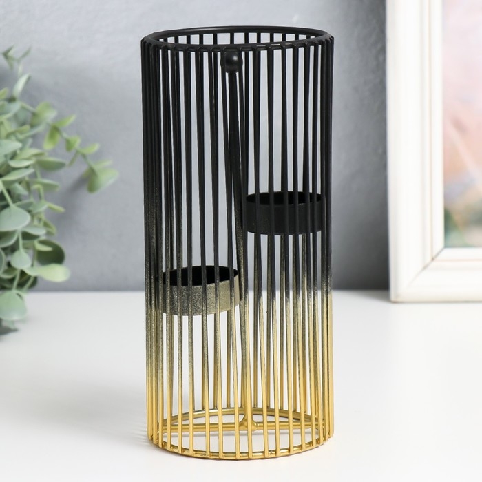 Подсвечник металл на 2 свечи "Круглая клетка" золотисто-чёрный 9,5х9,5х20 см