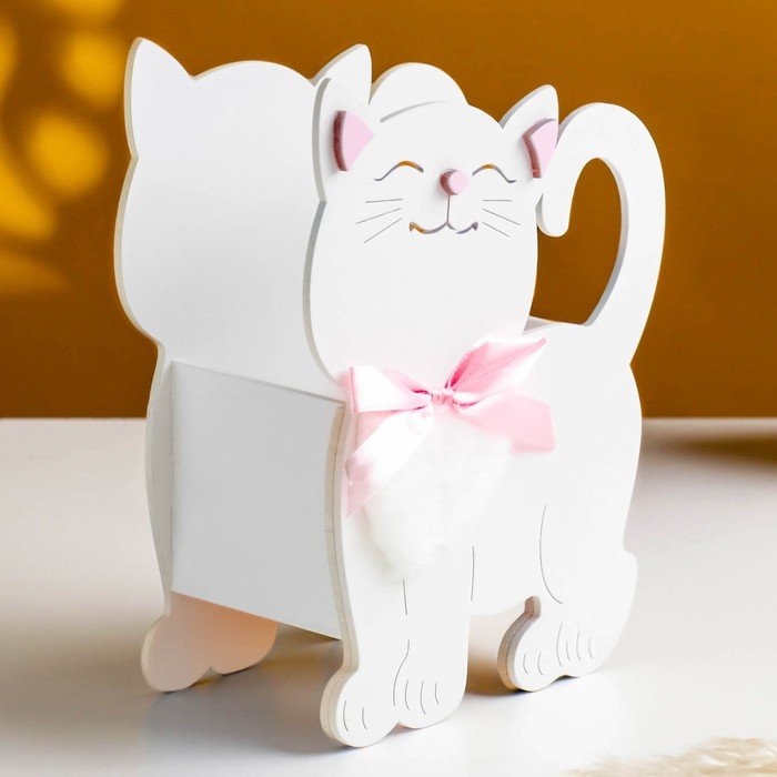 Кашпо деревянное Кашпо деревянное "Котик" 14,5х7х18,5 см белый