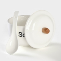 Супница фарфоровая с ложкой на бамбуковой подставке BellaTenero, 450 мл, 15&times;11,5&times;7,5 см, цвет белый