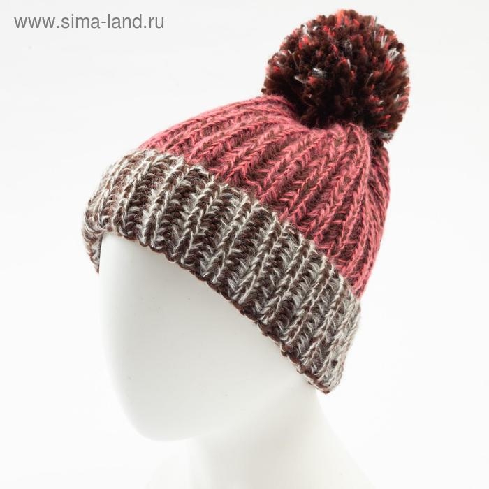 Шапка MINAKU вязаная с помпоном и подворотом, цвет апельсиновый, размер 52-54 Шапка MINAKU вязаная с помпоном и подворотом, цвет апельсиновый, размер 52-54