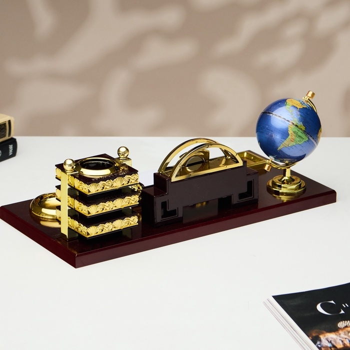 Набор настольный 6в1 (блок д/бумаг, подст. д/печати, карандашница, часы, визитница,глобус)