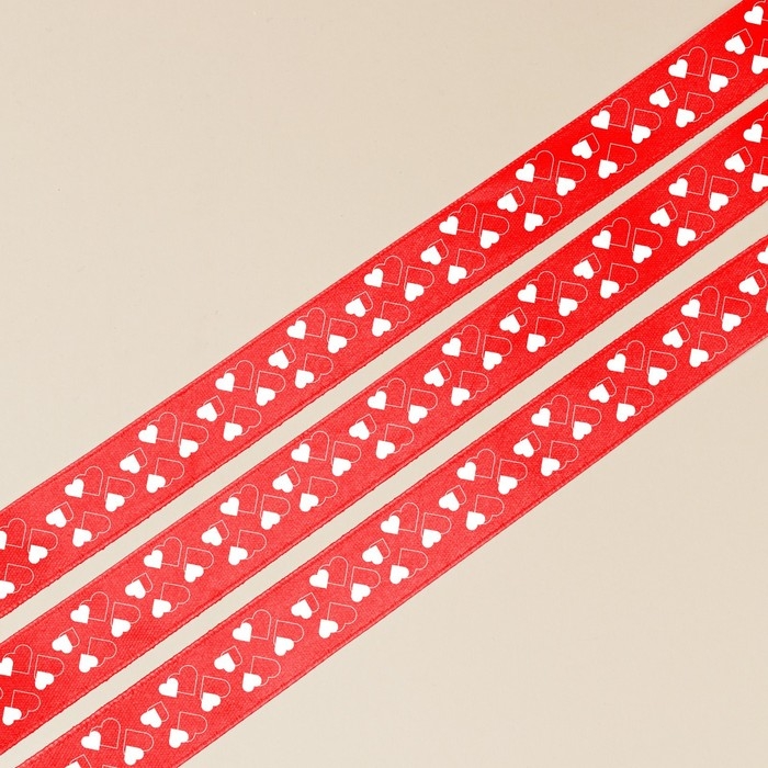 Лента атласная, подарочная упаковка, &laquo;Сердечки&raquo;, красная, 4 см х 22.5 м