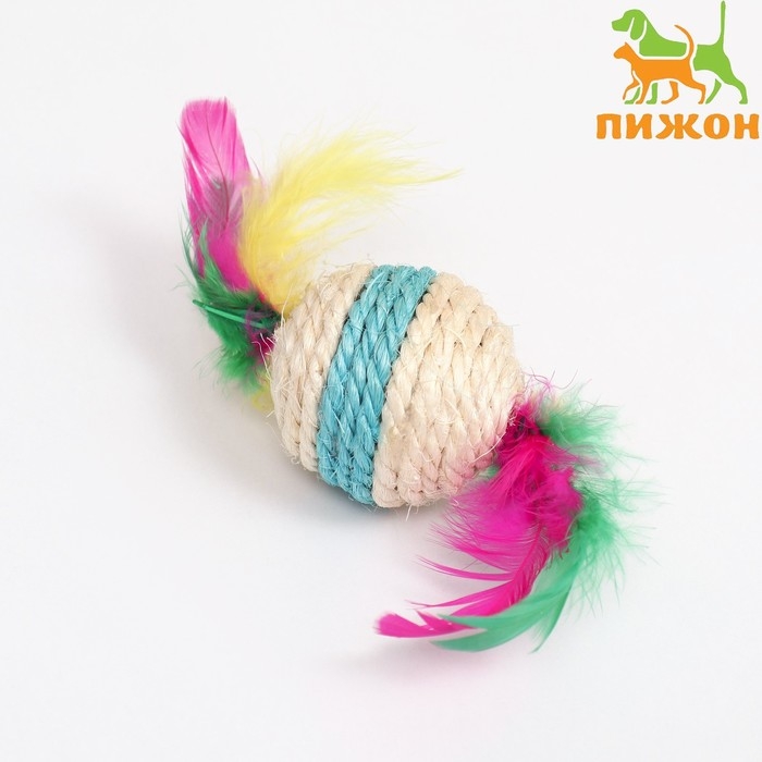 Мяч сизалевый с перьями Мяч сизалевый с перьями "Леденец", 5 см, белая/синяя