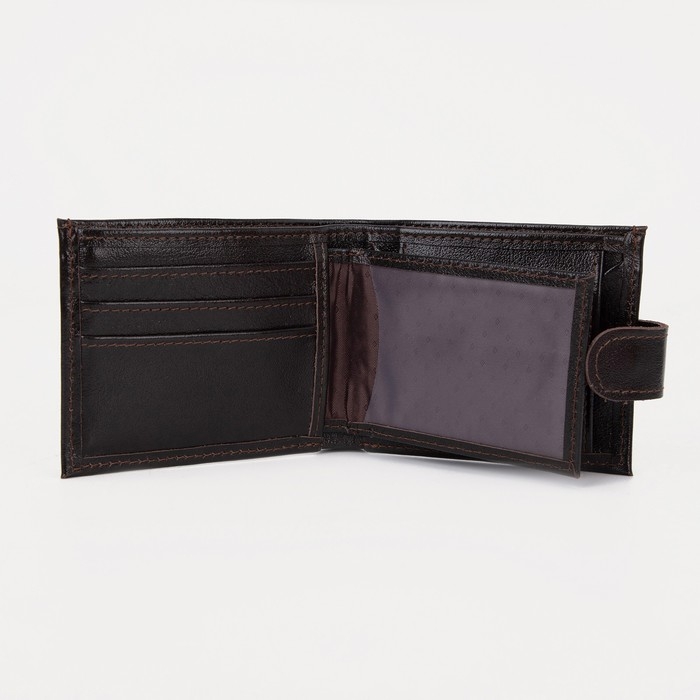 Портмоне мужское на кнопке, для купюр, для карт, для монет, цвет коричневый