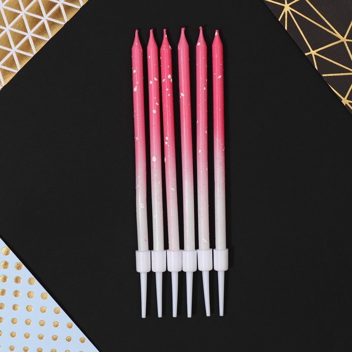 Свечи для торта с блестками, розовый, 6 шт., 13 х 0,4 см
