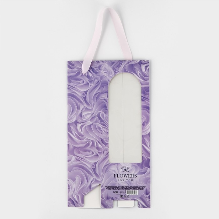 Пакет-переноска для цветов с пластиковым окном, Flowers, сиреневая, 30 х 12 х 8 см Пакет-переноска для цветов с пластиковым окном, Flowers, сиреневая, 30 х 12 х 8 см