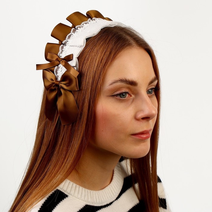 Карнавальная повязка &laquo;Лолита&raquo;, цвет коричневый с белым кружевом