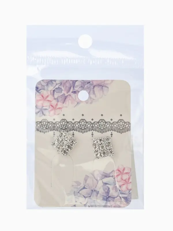 Серьги со стразами "Квадрат" 9*9мм, цвет белый в серебре