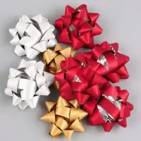 Бант - звезда №7.5, фасовка 8 шт., с блестками, МИКС