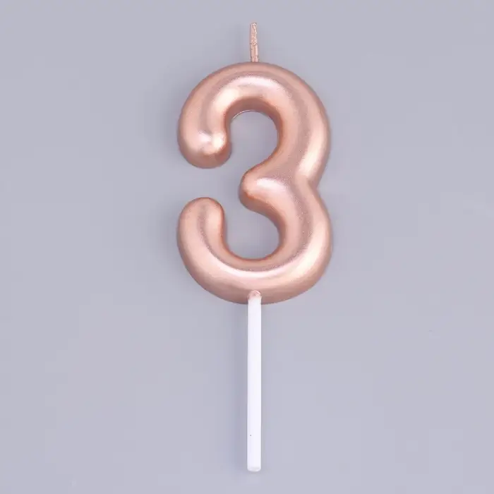 Свеча в торт &laquo;Европейская&raquo;, цифра 3, 6 см, розовое золото