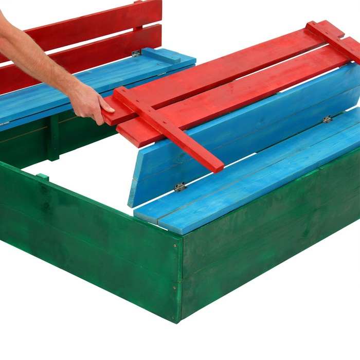 Песочница деревянная, с крышкой, 130 &times; 130 &times; 52 см, сосна, крашеная