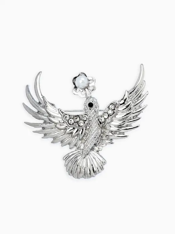 Брошь "Калибри с цветком", цвет белый в серебре