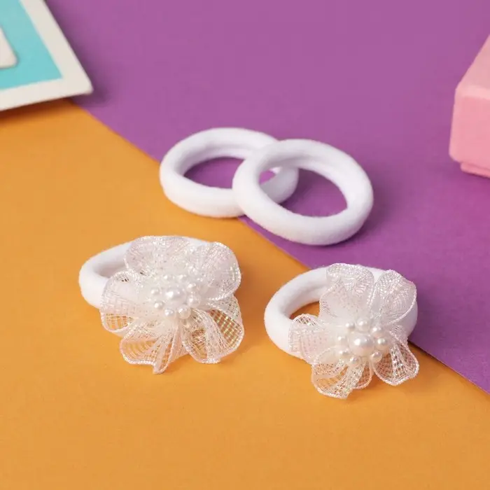 Резинка для волос "Арина" (набор 8 шт) цветочки, 4 см, белый