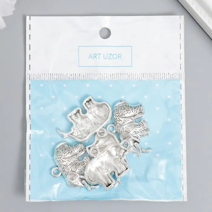 Металлический элемент, декоративная подвеска &laquo;Арт Узор. Упитанный слон&raquo;, серебро, набор 5 шт., 2.1&times;2.8&times;0.4 см