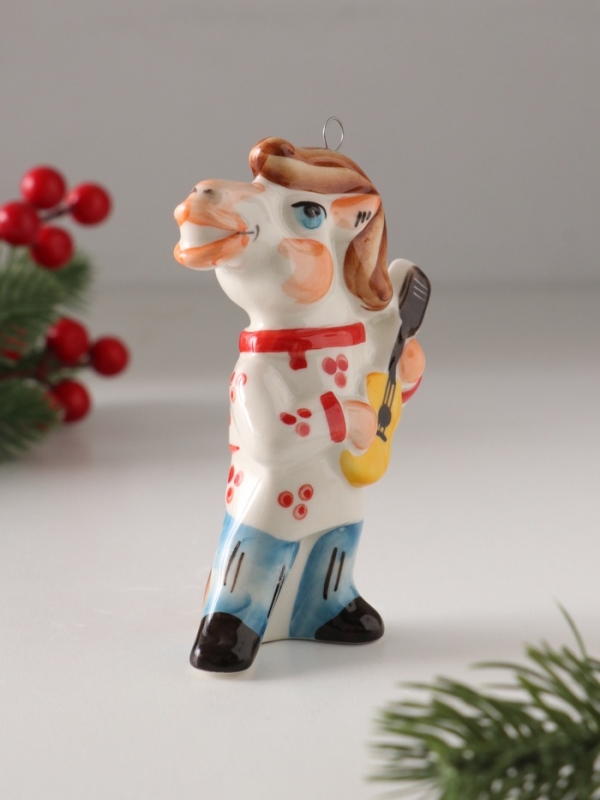 Ёлочная игрушка фарфоровая "Конь Цыган с гитарой",  11 см