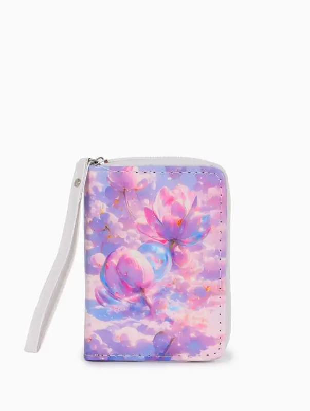 Кошелек жен 07-01-01 Июнь2535 цветы, 12*1,5*9 см, 2 отд+отд/молн, д/карт, сиреневый