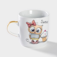 Набор детской посуды из керамики Доляна &laquo;Совёнок&raquo;, 3 предмета: кружка 230 мл, миска 400 мл, тарелка d=18 см