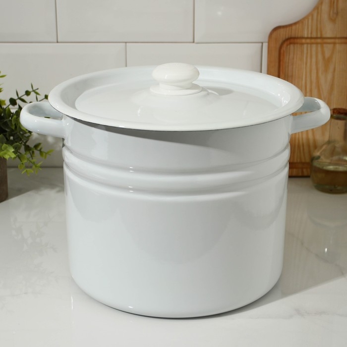 Кастрюля эмалированная без деколи, 9 л, индукция, ручка МИКС, цвет белый