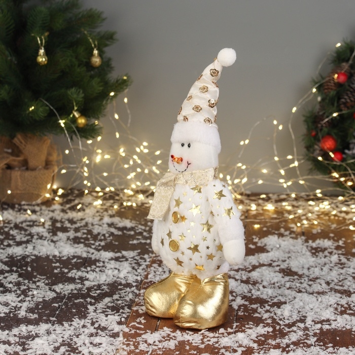 Мягкая игрушка Мягкая игрушка "Снеговик в костюме со звёздами" 36х19 см, золотисто-белый